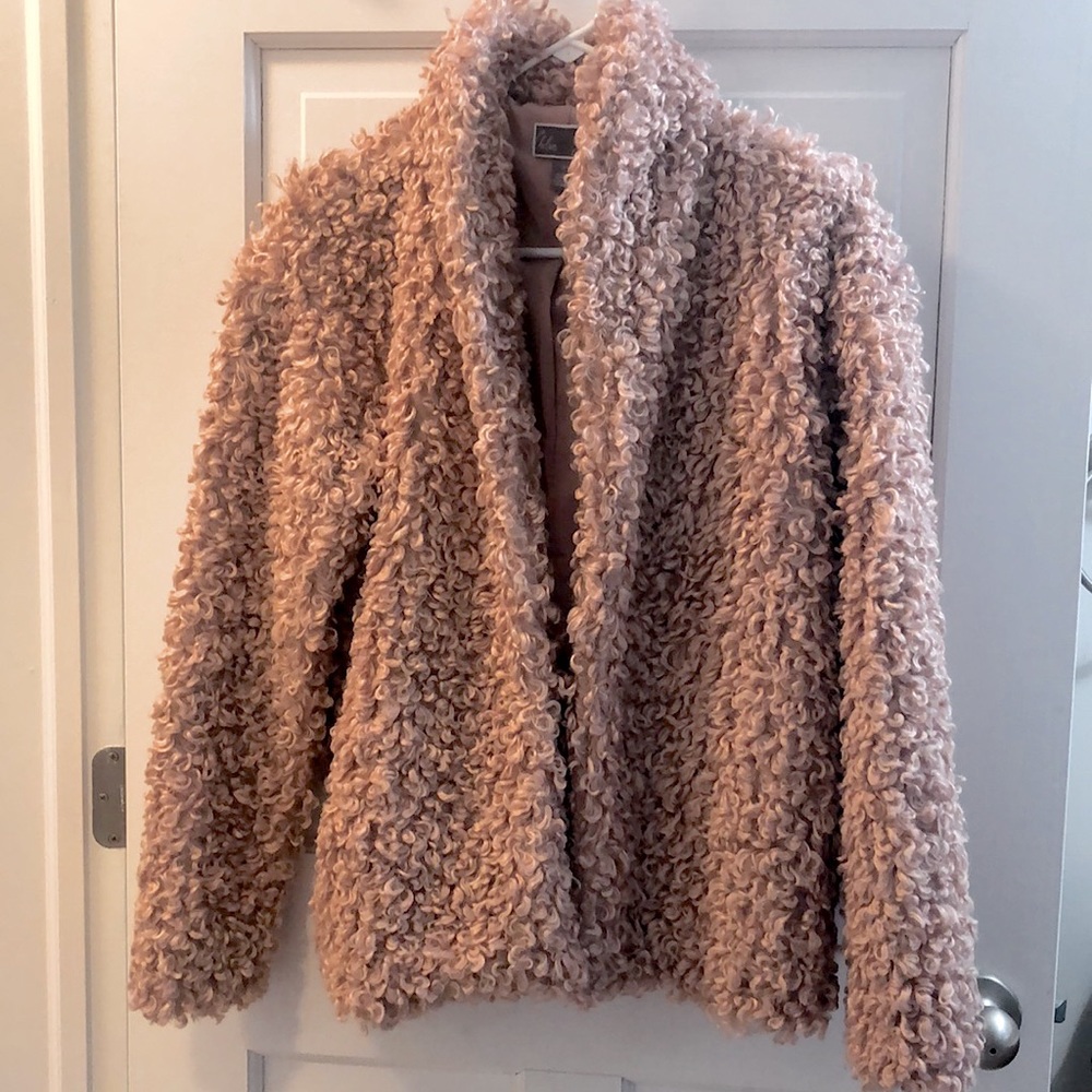 โจ Teddy Bear Jacket โจ Pink Peach Shaggy Furry Coat Size Small